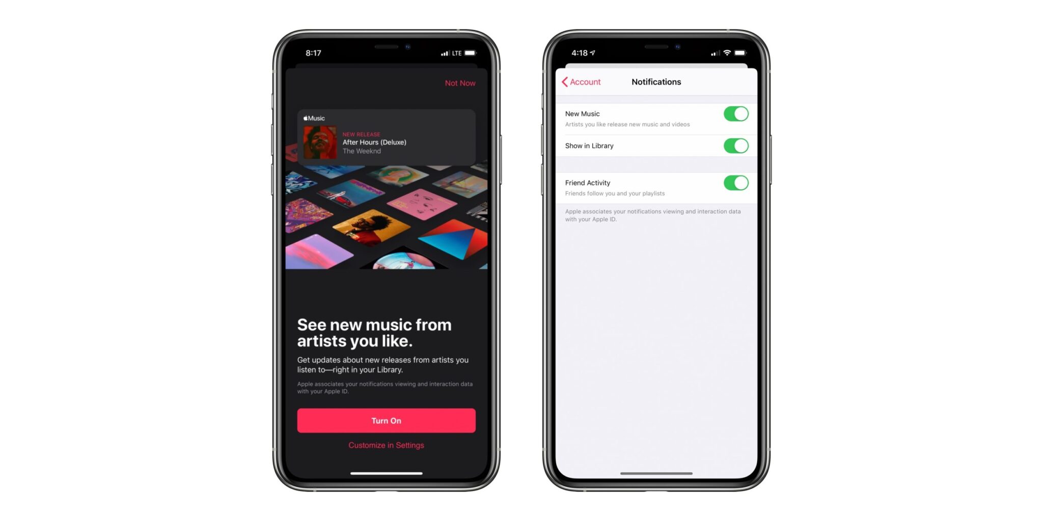 Apple Music, Update, Notifiche in App