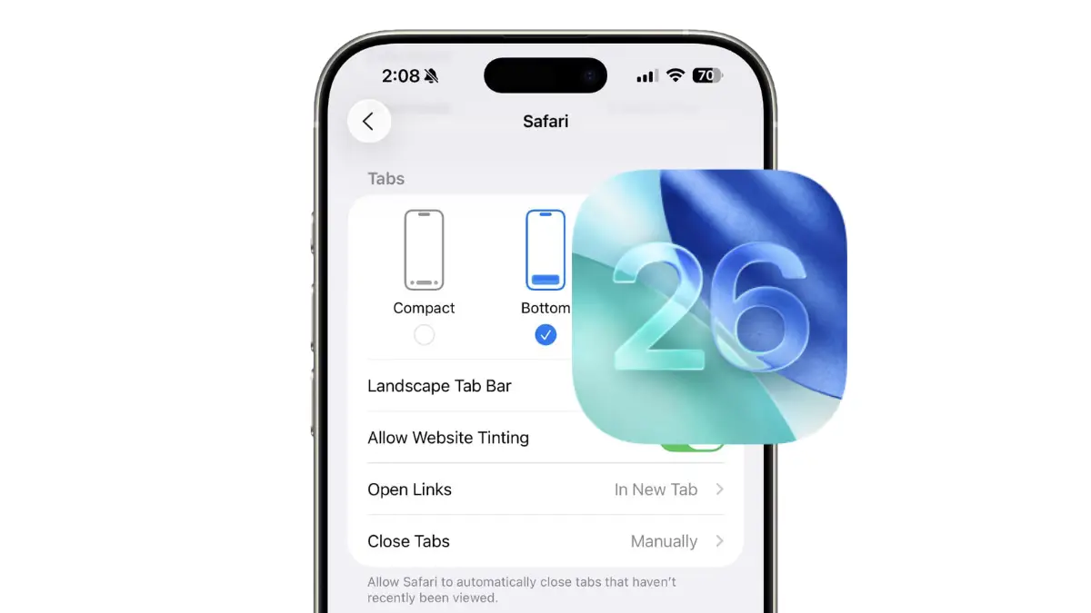 iOS 26: Safari riprogettato con tre layout e barra trasparente
