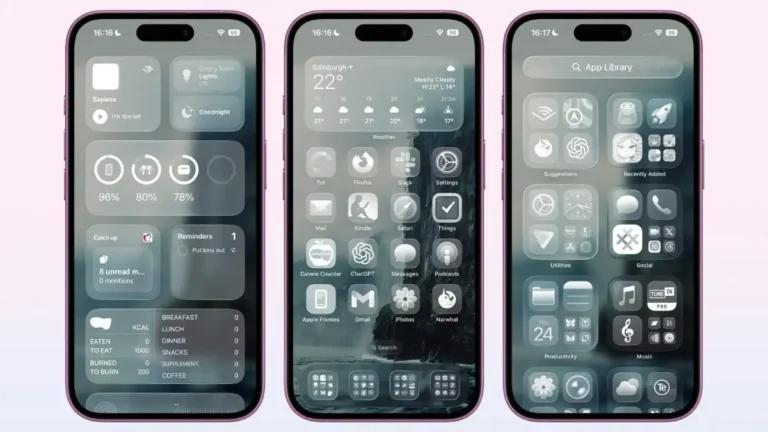 iOS 26, icone trasparenti iPhone, Liquid Glass iOS, novità iOS 26, personalizzazione iPhone, stile chiaro iOS