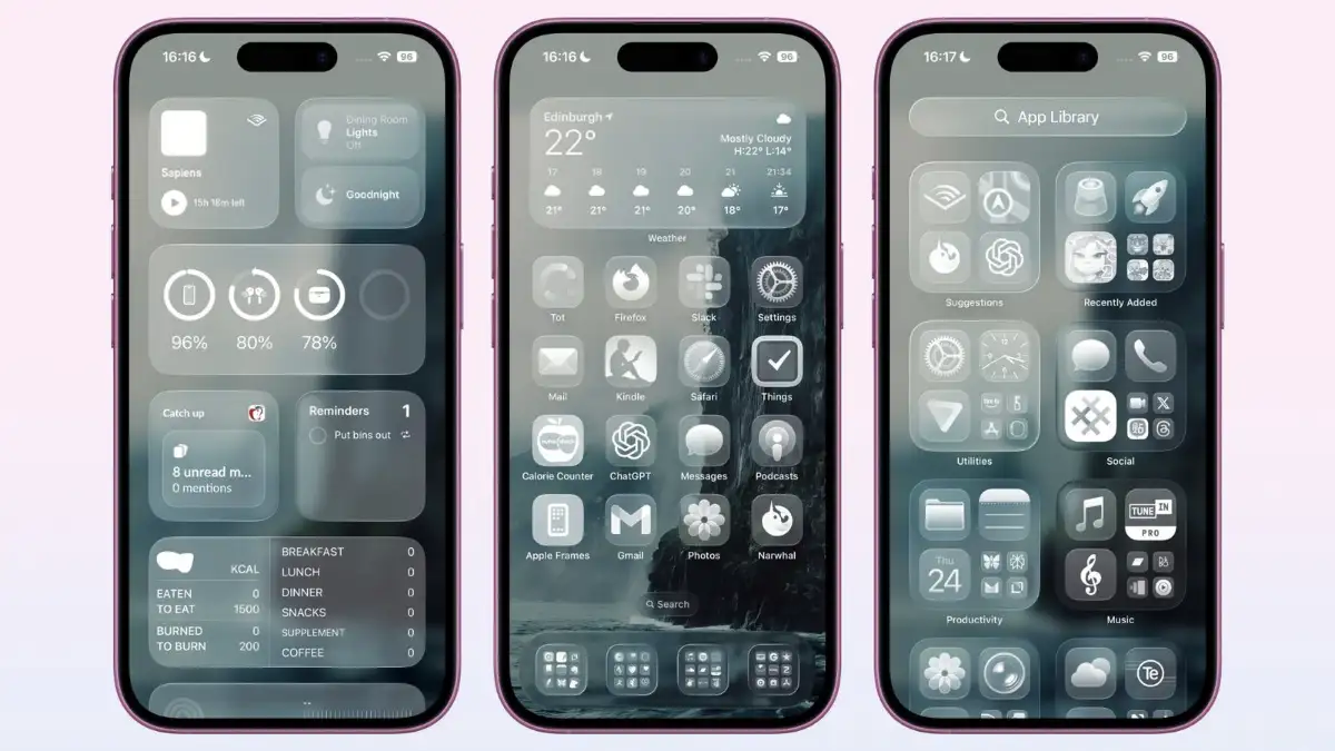 iOS 26, icone trasparenti iPhone, Liquid Glass iOS, novità iOS 26, personalizzazione iPhone, stile chiaro iOS