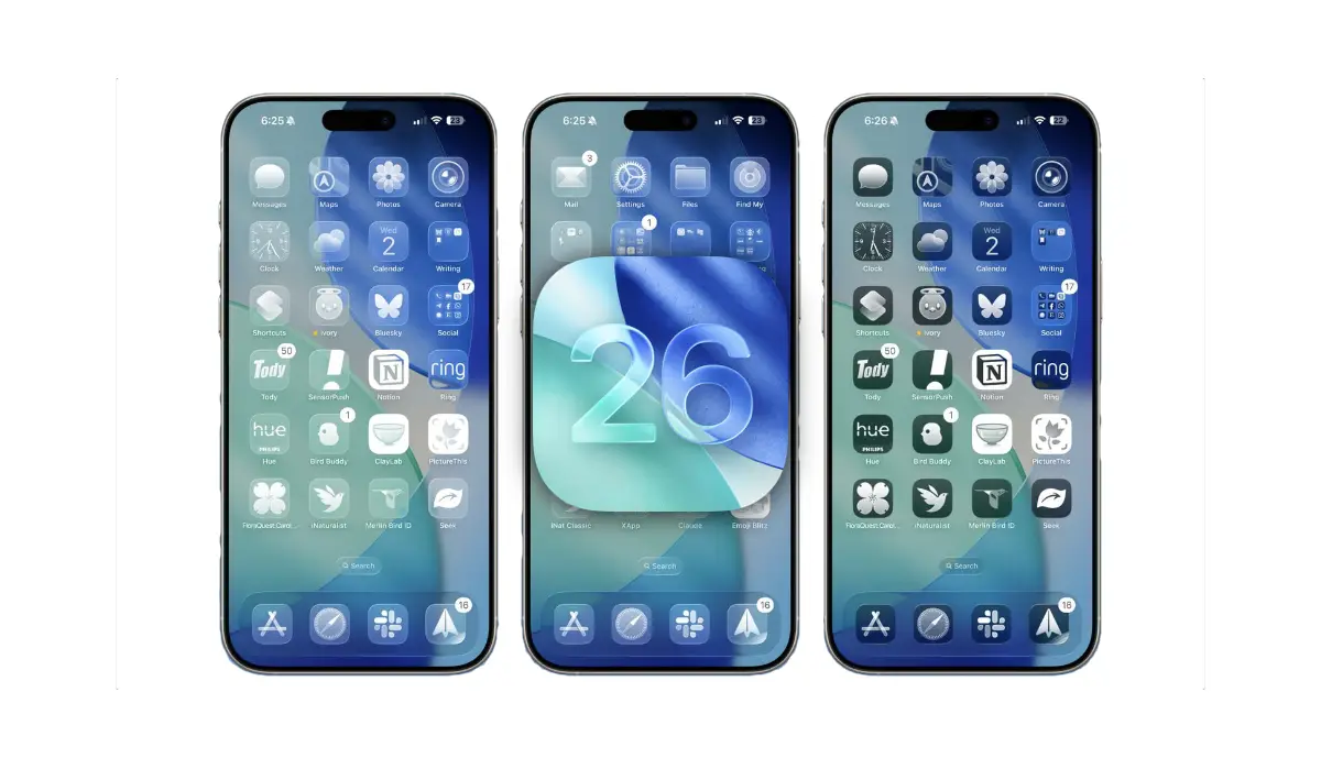 ios 26 home screen, liquid glass iphone, novità ios 26, icone trasparenti ios, home ios 26, controllo ios 26, iphone aggiornamento ios