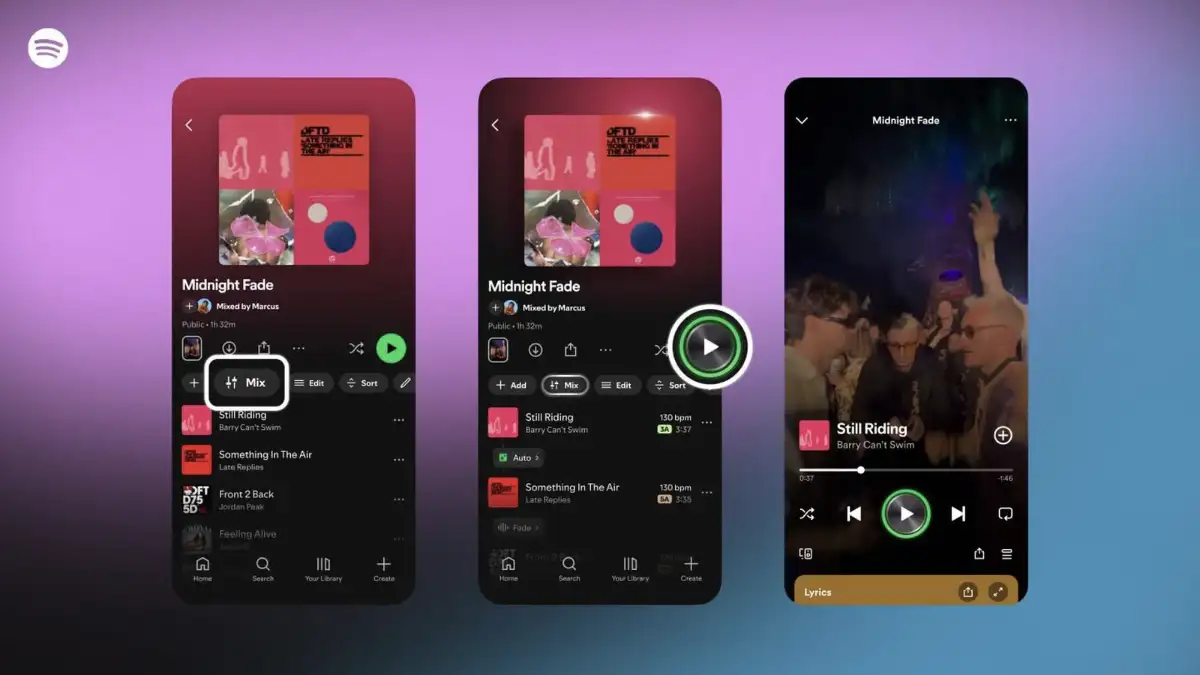 spotify, apple music, automix, playlist mixing, ios 26, musica iphone, spotify premium