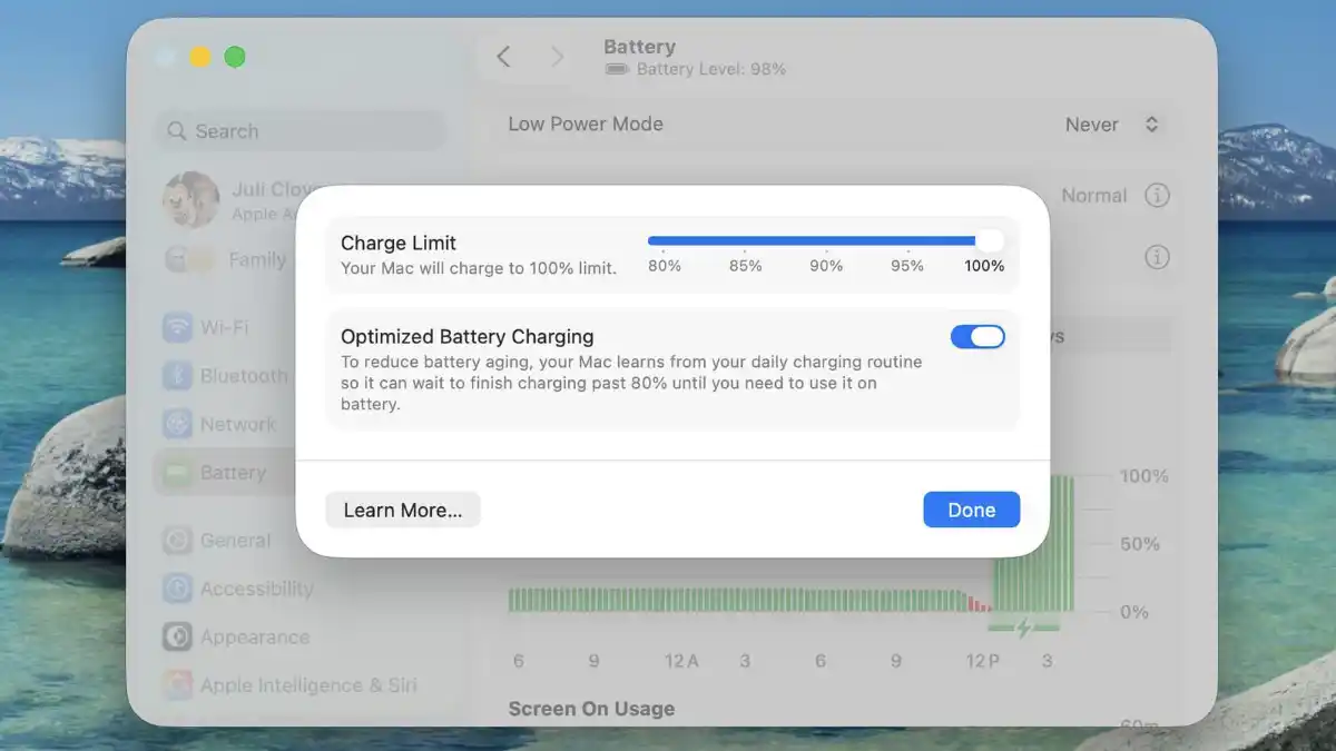 macOS Tahoe 26.4, Batteria MacBook, Limite Ricarica, Salute Batteria, Caricamento Ottimizzato, Apple Silicon, Beta Apple, Novità Mac